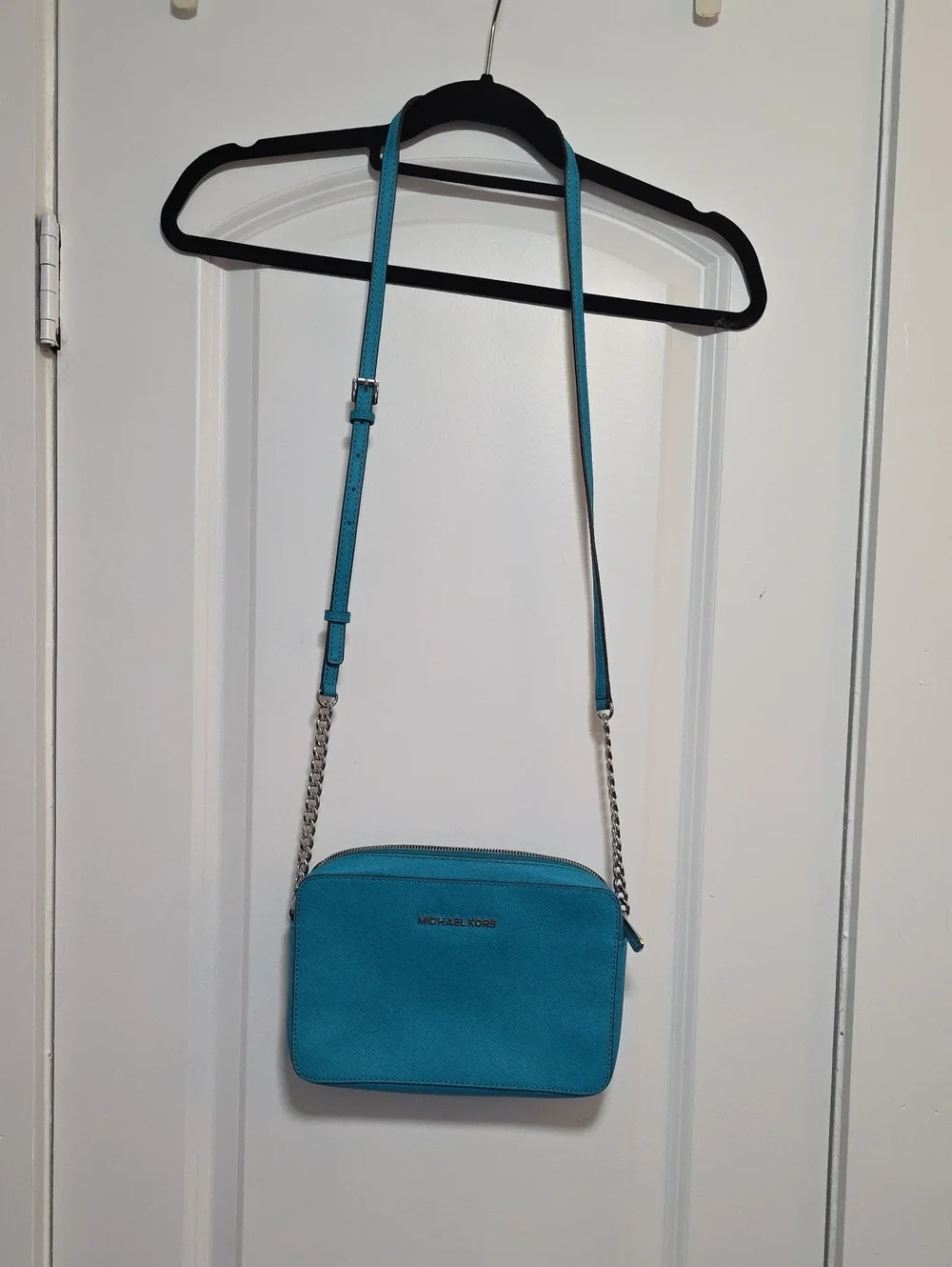 Michael Kors Teal Leather Crossbody with Chain Strap